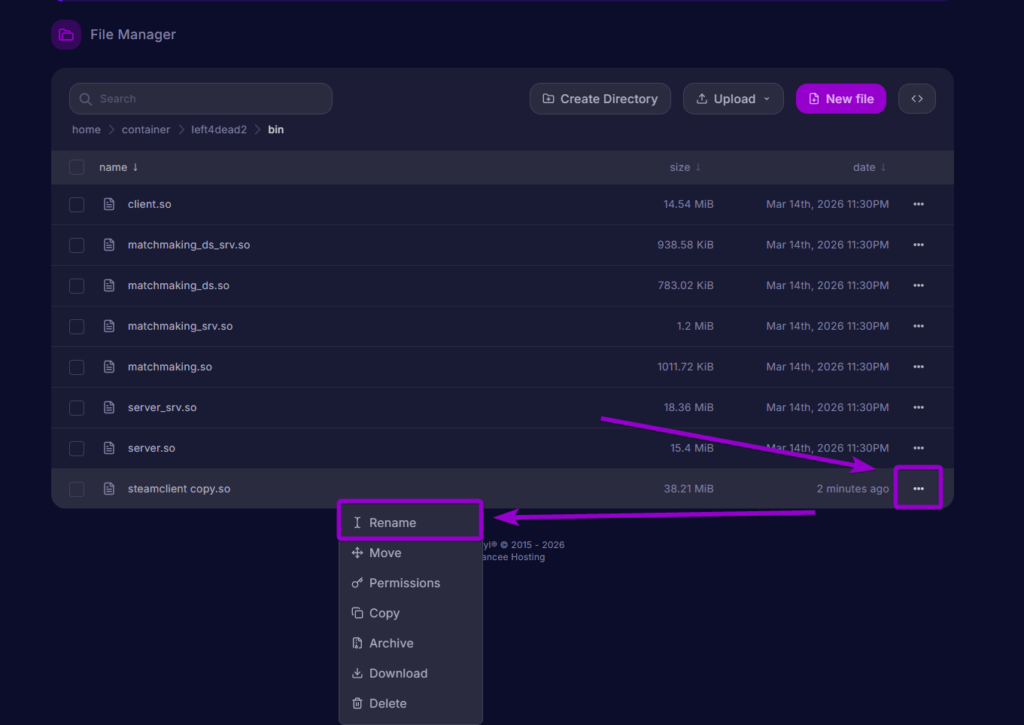 Opening the rename prompt for the steamclient copy file