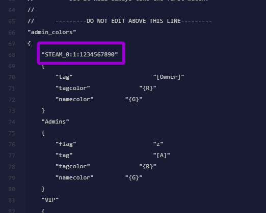 Highlighting and replacing the placeholder Steam ID in the configuration file