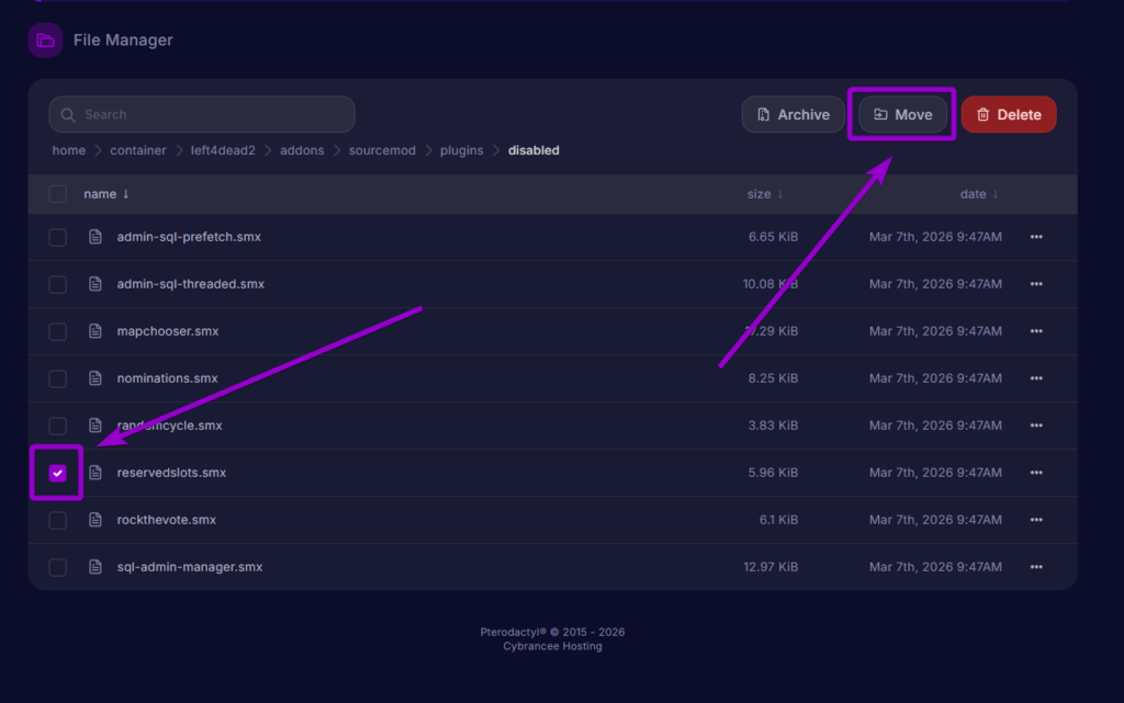 Checking the box next to the reservedslots.smx file to move it out of the disabled folder