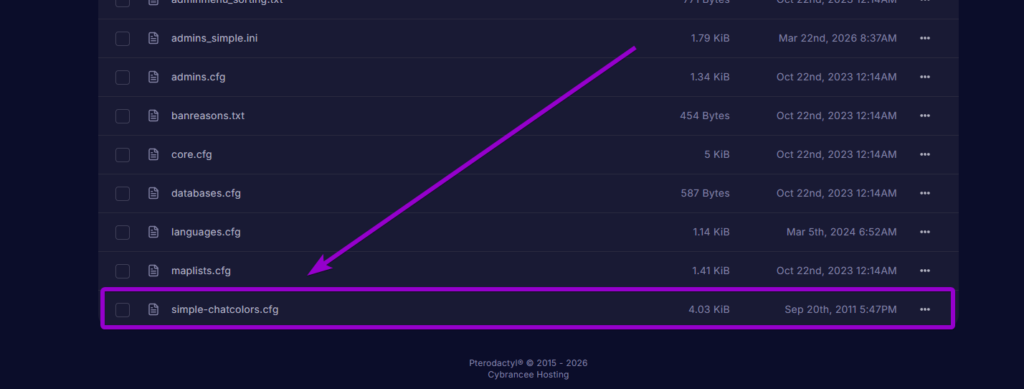 Clicking the simple-chatcolors.cfg file