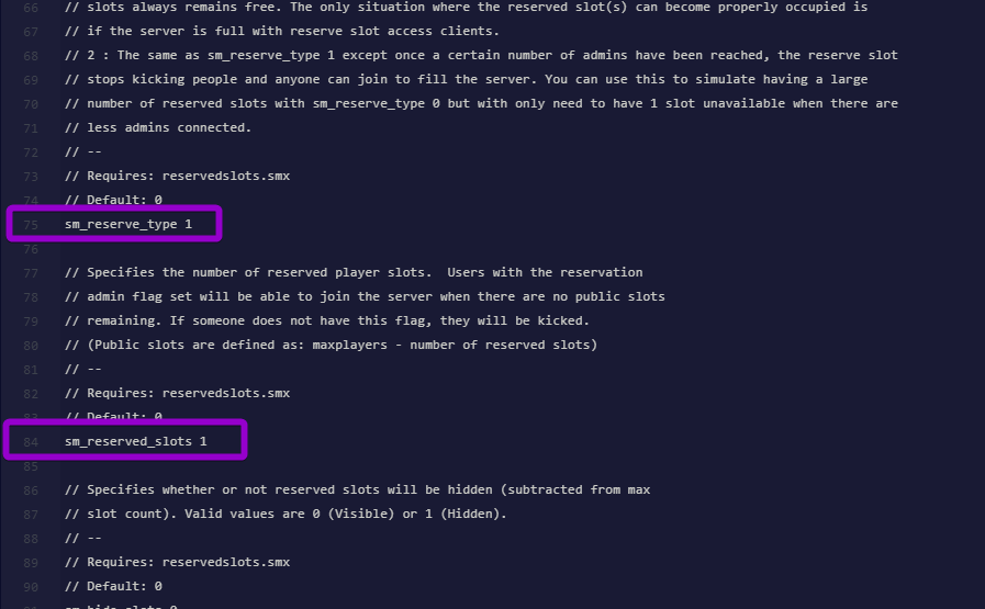 Changing the sm_reserve_type and sm_reserved_slots variables in the configuration file