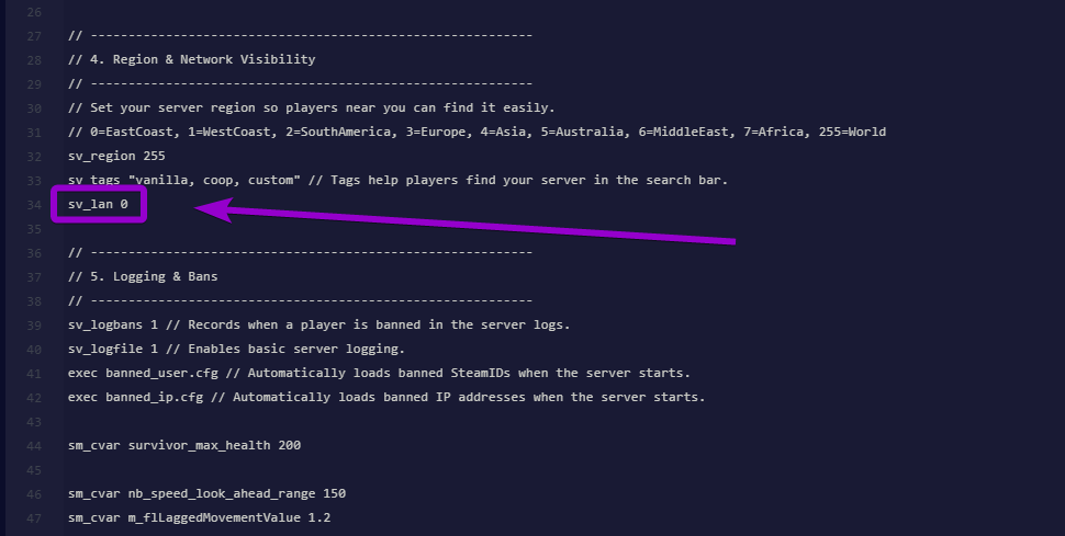 Changing the sv_lan value to 0 inside the Left 4 Dead 2 server configuration file