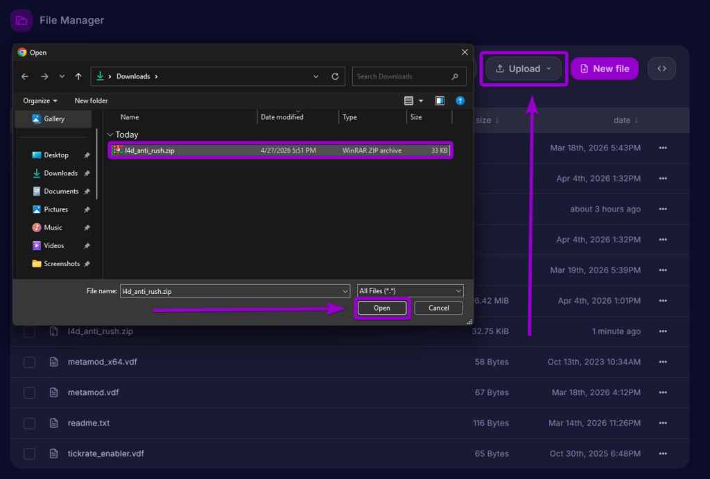 Uploading the l4d_anti_rush zip file into the server addons folder