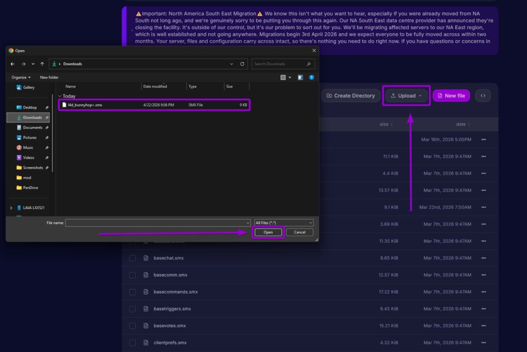 Uploading the l4d_bunnyhop+.smx file into the sourcemod plugins folder