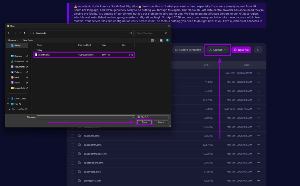 Uploading the ghostfly.smx file into the sourcemod plugins folder