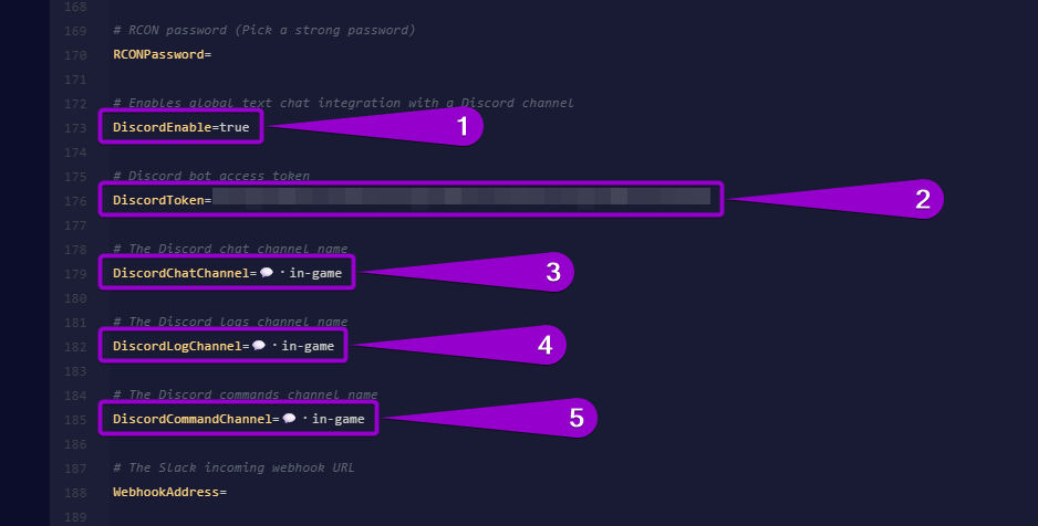 Project Zomboid - Discord channel linking fields outlined with arrows