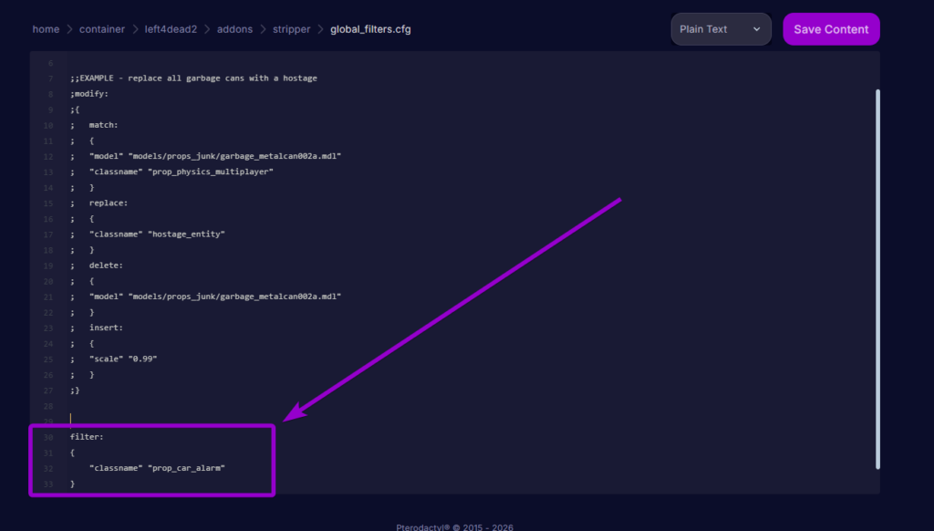 Pasting the prop_car_alarm filter code into the global_filters config