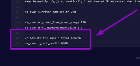 Adding the z_tank_health command to the server.cfg file