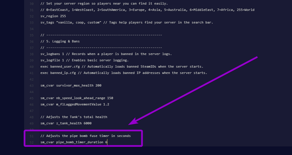 Adding the pipe_bomb_timer_duration command to the server.cfg file