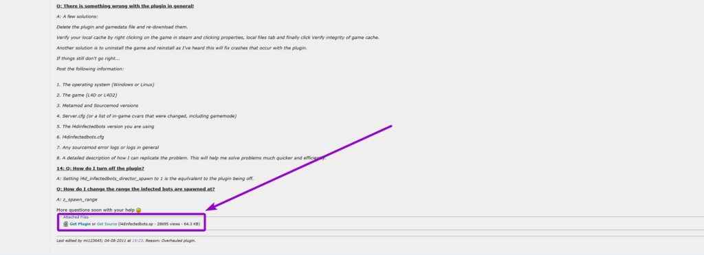 Clicking the Get Plugin link to download l4dinfectedbots.smx for Left 4 Dead 2