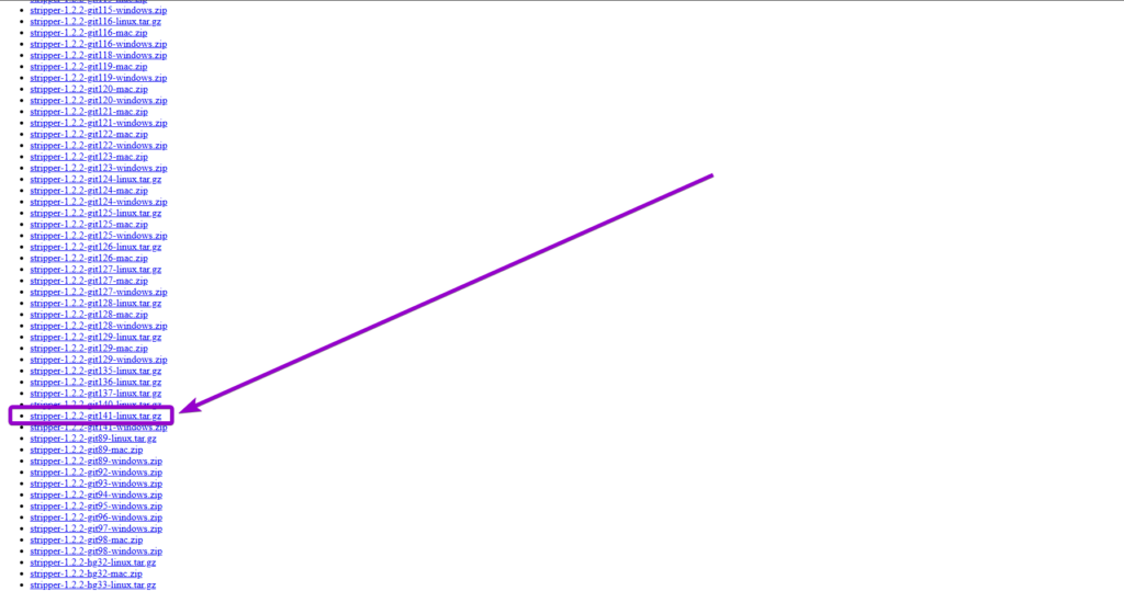 Selecting the stripper-source linux tar.gz download