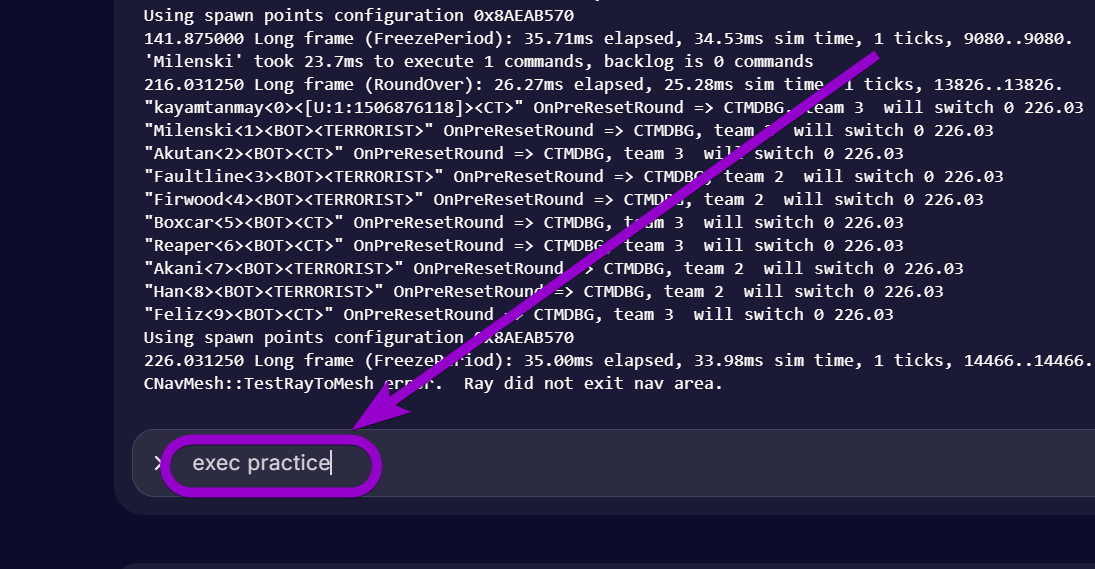 'exec practice' outlined with arrow