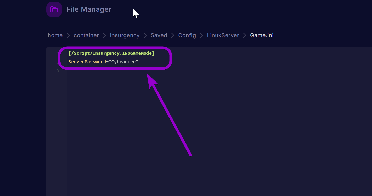 'ServerPassword' outlined with arrow