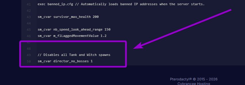 Adding the director_no_bosses command to the server.cfg file