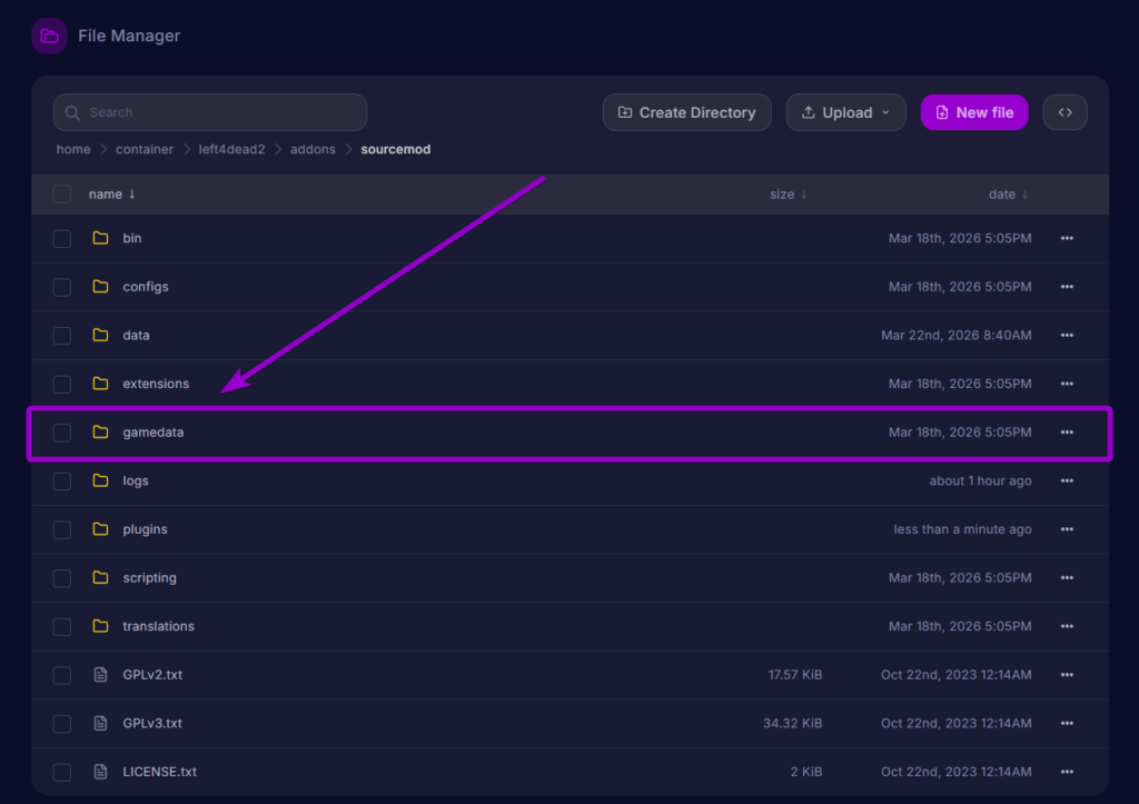 Locating the gamedata folder inside the Left 4 Dead 2 sourcemod directory