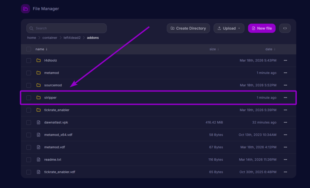 Locating the stripper folder within the L4D2 addons directory