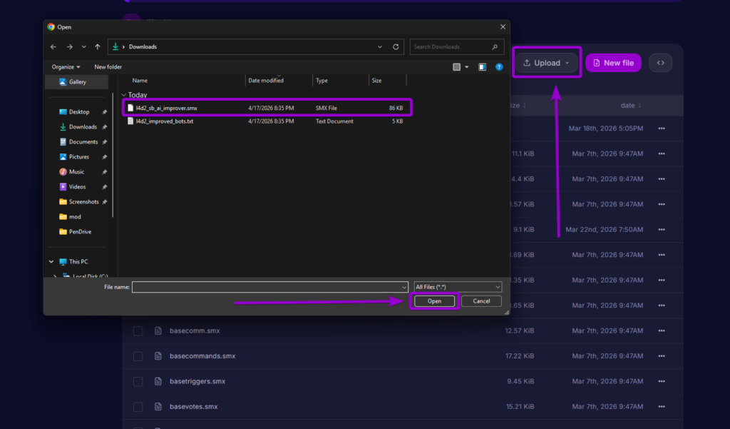 Uploading the l4d2_sb_ai_improver.smx file into the server's plugins folder