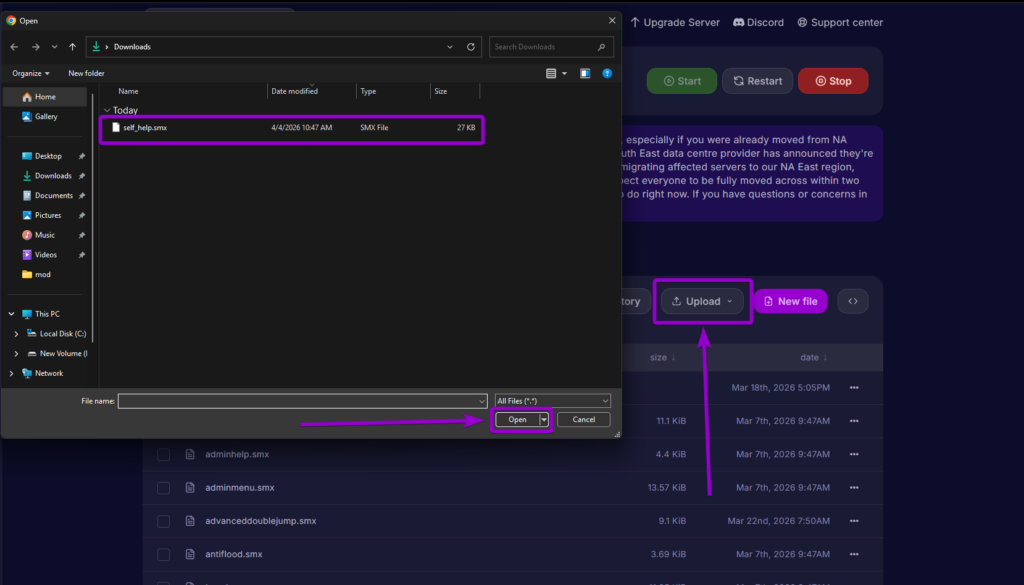 Uploading self_help.smx to Cybrancee panel