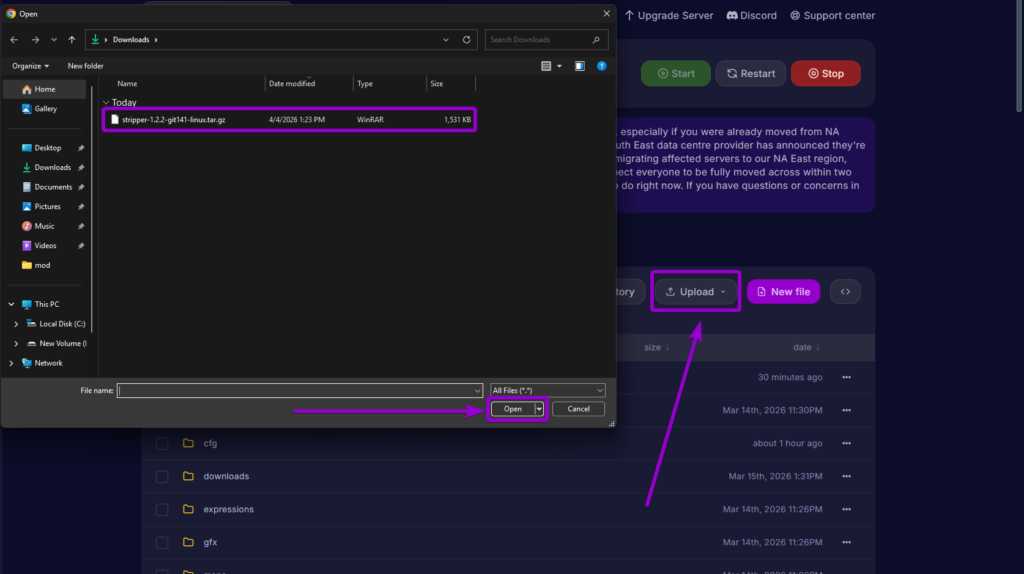 Uploading the stripper linux archive