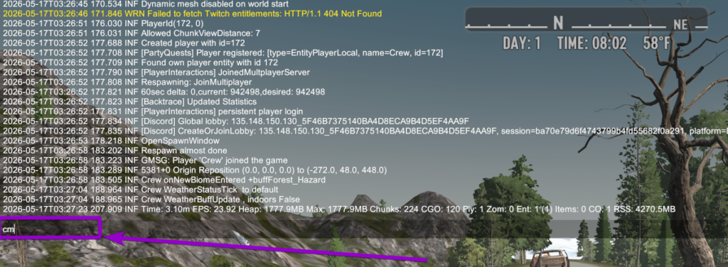 7 Days To Die Gameplay Console cm Command Outlined