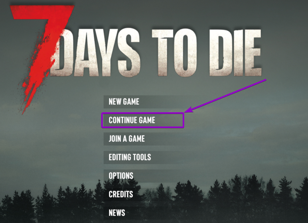 7 Days To Die Gameplay Continue Button Outlined