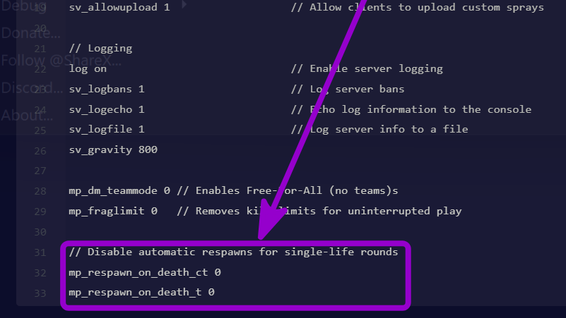 'mp_respawn_on_death_ct and mp_respawn_on_death_t ' outlined with arrow