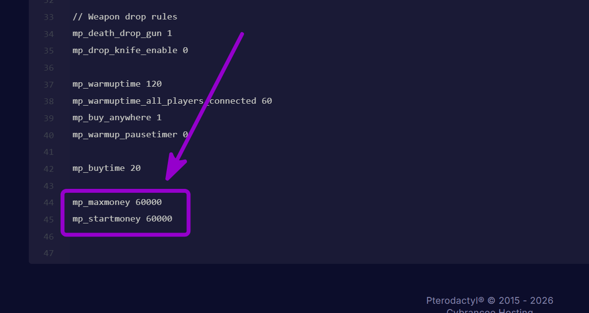 'mp_maxmoney and
mp_startmoney' outlined with arrow
