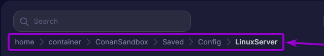 Conan Exiles - LinuxServer folder root outlined outlined with arrow V2