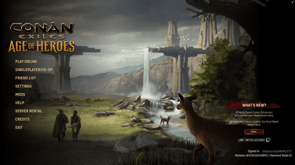 Conan Exiles main menu screen.