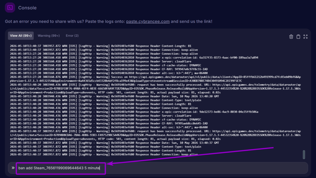 Cybrancee Panel 7 Days To Die Console Ban Command Outlined