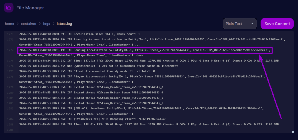 Cybrancee Panel 7 Days To Die Files Latest Logs Player EOS Id Outlined