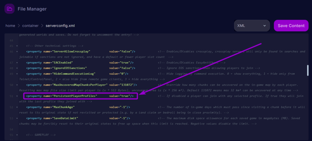 Cybrancee Panel 7 Days To Die Files Serverconfig Presistent Player Profiles Outlined