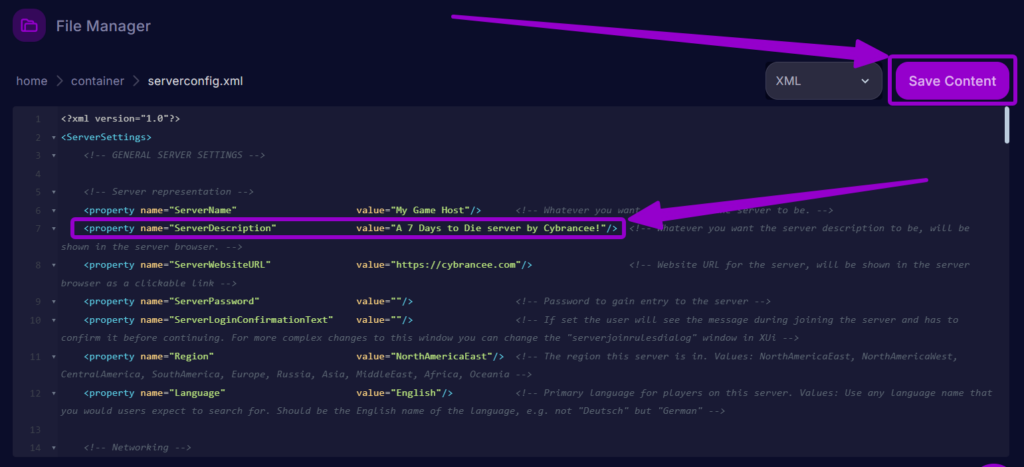 Cybrancee Panel 7 Days To Die Server Config Server Description Outlined