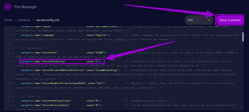 Cybrancee Panel 7 Days To Die Server Config Server Visibility Outlined