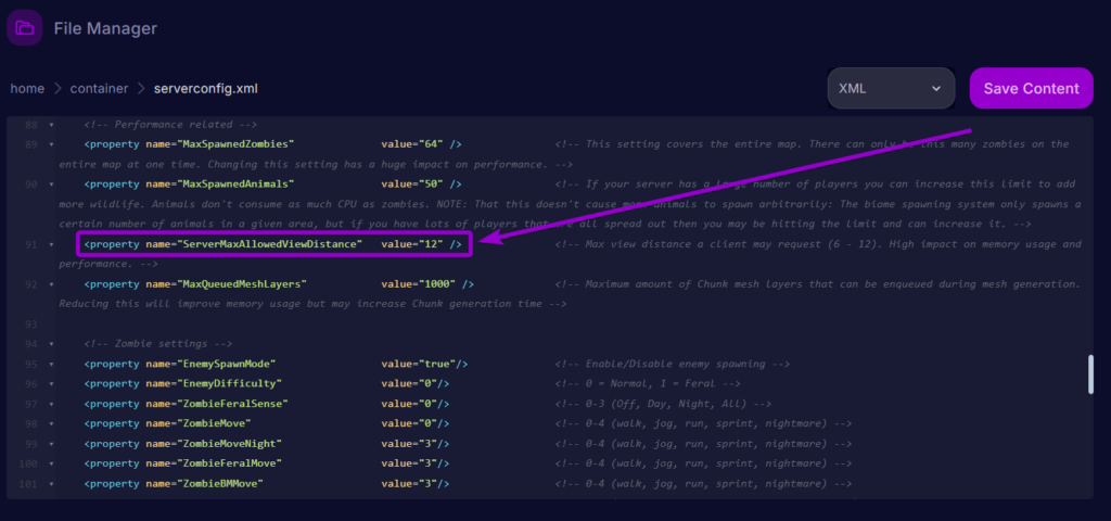 Cybrancee Panel 7 Days To Die Server Files Serverconfig View Distance Outlined