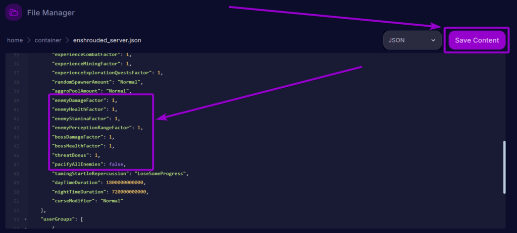 Cybrancee Panel Enshrouded Files Config File Enemy Settings Outlined