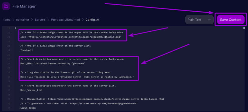 Cybrancee Panel Unturned Files Configtxt Server Icon Name Desc Outlined