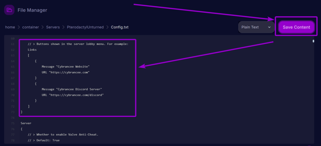 Cybrancee Panel Unturned Files Configtxt Server Links Outlined
