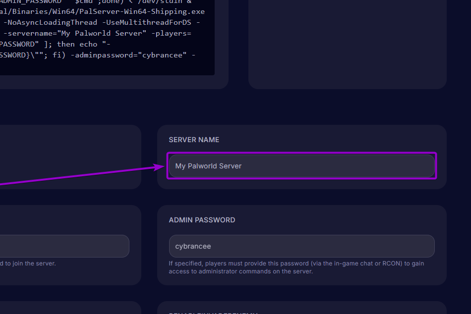 Palworld - Server Name field outlined with arrow