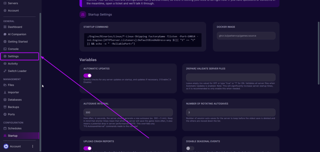Satisfactory Settings Tab In Panel
