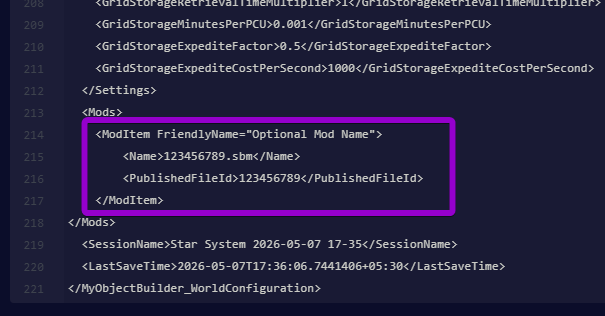 Highlighting a custom ModItem block in the Sandbox_config file