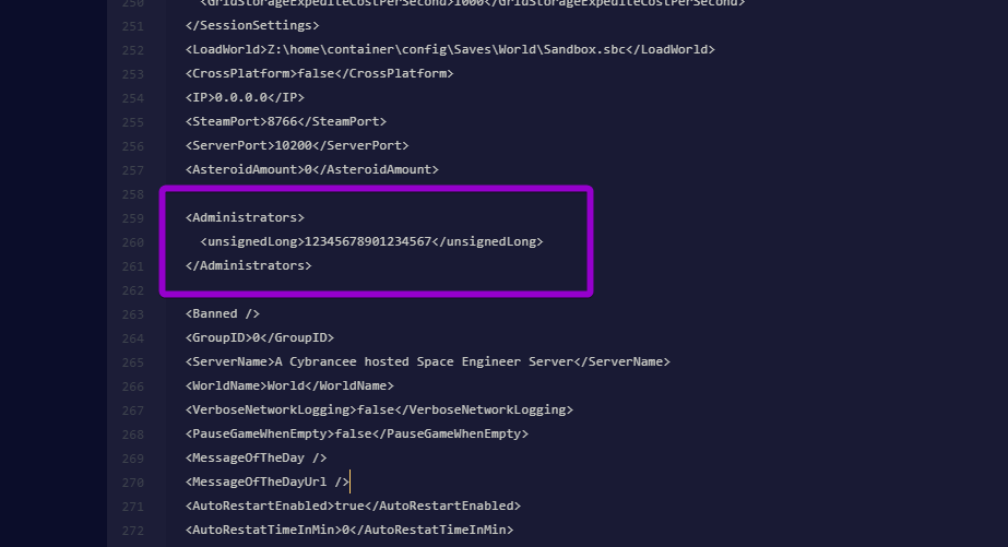 he administrators section updated with a SteamID