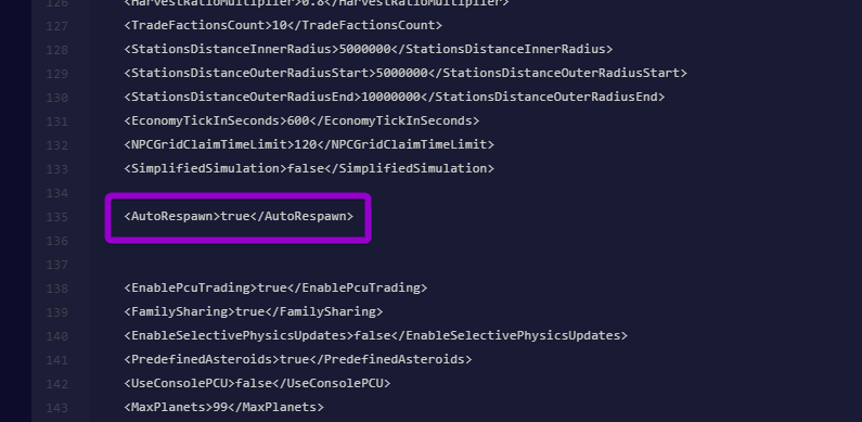 Manually adding the AutoRespawn XML variable to the Space Engineers configuration file
