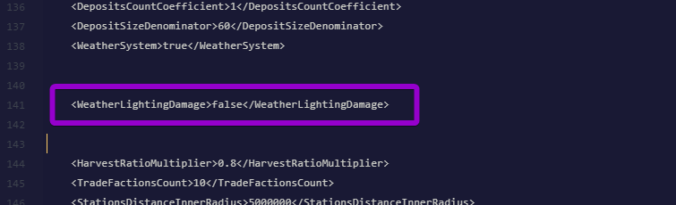 he WeatherLightingDamage setting highlighted in the Sandbox_config.sbc file