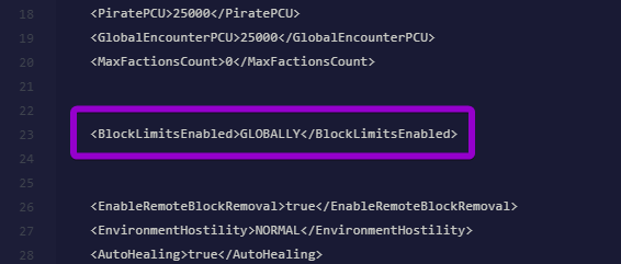 The BlockLimitsEnabled setting highlighted in the Sandbox_config file