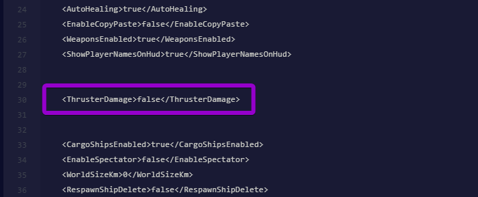 The ThrusterDamage setting set to false in the XML configuration.