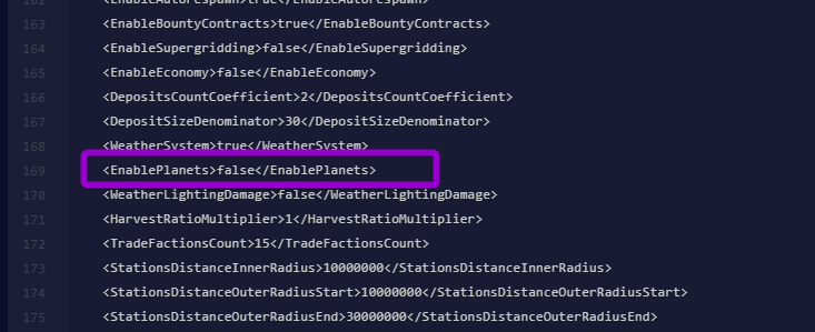 Manually adding the EnablePlanets XML variable to the Space Engineers configuration file
