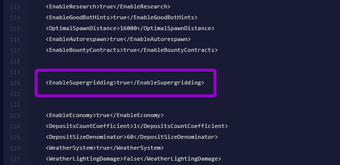 The EnableSupergridding setting highlighted in the Sandbox_config.sbc file