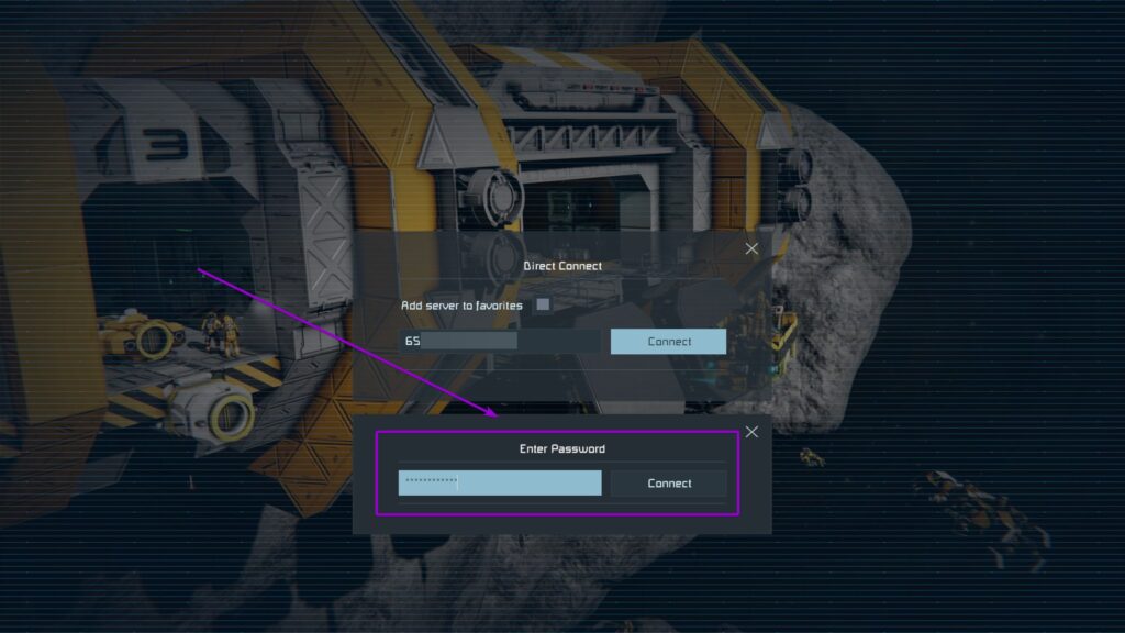 The in-game prompt asking a player for the server password.