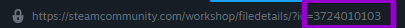 Close-up of a Mod ID number in a Steam Workshop link